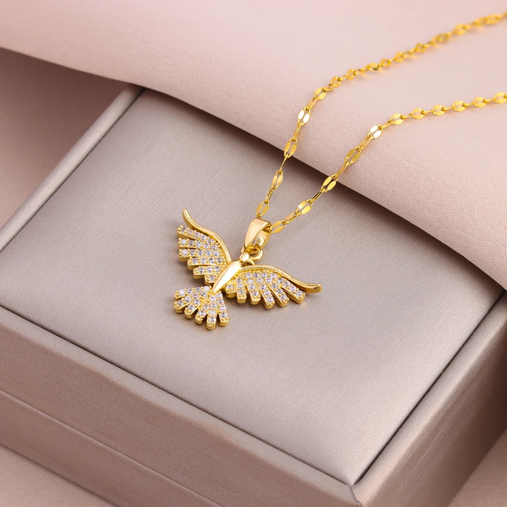 New Sparkly 18K Gold Plated Vintage Phoenix Pendant Necklaces For Women Retro Style Female Daily Wear Stainless Steel Neck Chain 2