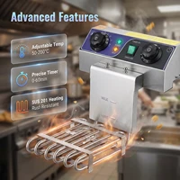 Friteuse Électrique Commerciale Podofo à Double Bac à Huile, Double Valve de Vidange, Minuteur, 3000W, 20L, en Acier Inoxydable, Double Cuve, Friteuse Submersible 3