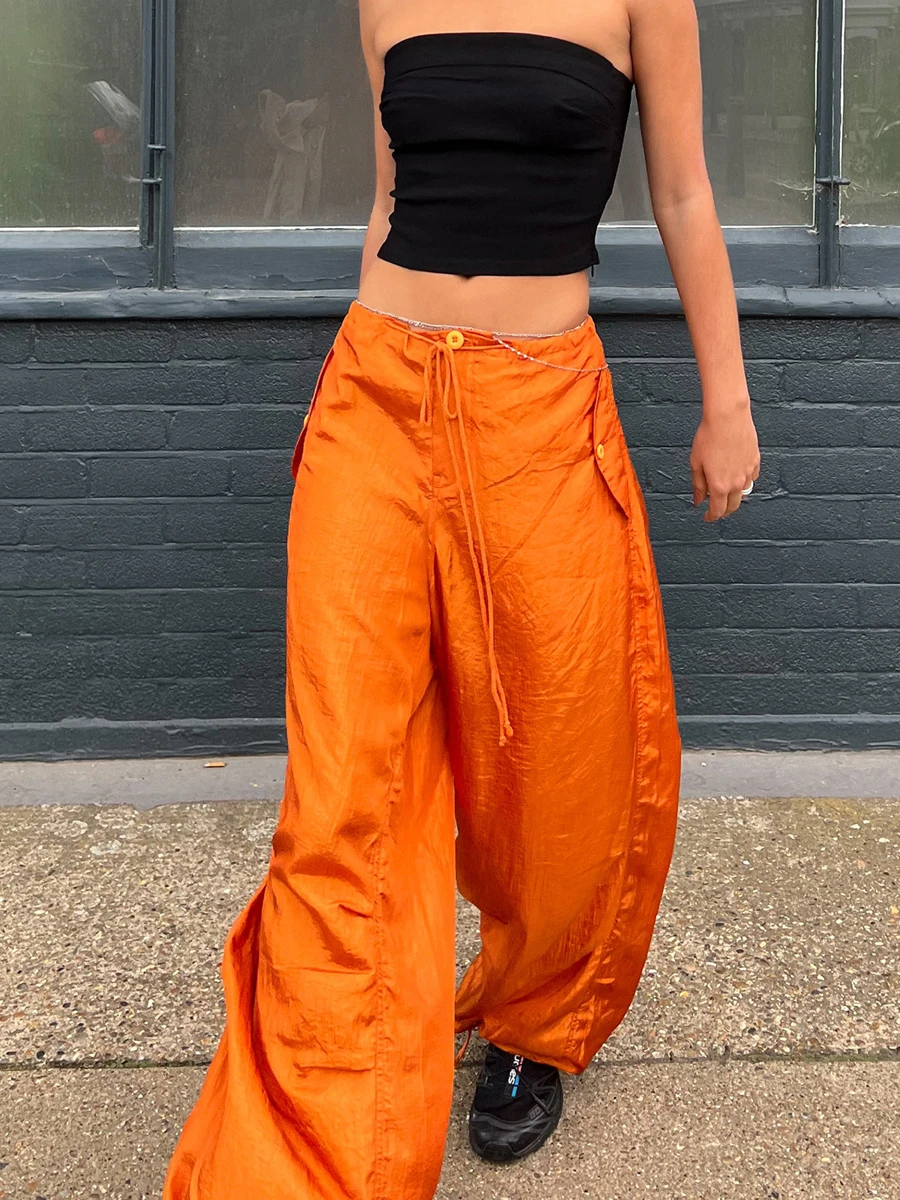 New Fashion Womens Pants Adult Casual Solid Color Loose Fit Drawstring Waistband Pants Female Trousers Club Street Style S M L