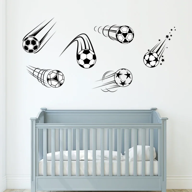 Wall Stickers Luminous Wall Stickers Vinyl Decal Stickers 6pcs Different Style Flying Football Soccer with Trace Stars Wall Stickers for Boy Bedroom Living Room Nursery Wall Decals Decor