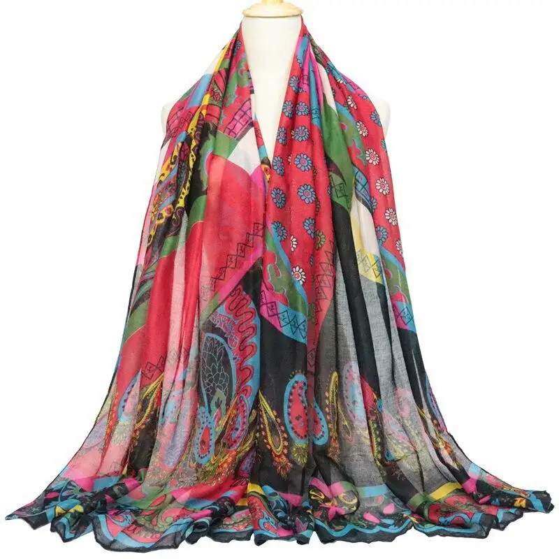2022 New Spring Retro Scarf  Women Balinese Cotton Linen Scarves Female Shawls And Wraps Lady Painting Flower Hijab Stoles