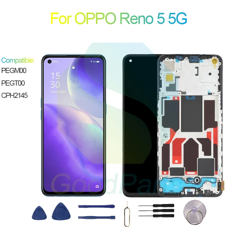 Для OPPO Reno 5 5G, замена экрана дисплея 2400*1080 PEGM00, PEGT00, CPH2145 Reno 5 5G, сенсорный ЖК-экран с цифровым преобразователем в сборе