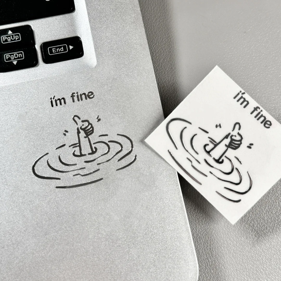 Humorous I'M Fine High-Gloss Stickers - Personalized Sarcastic Decals for Laptops and DIY Tech Accessories