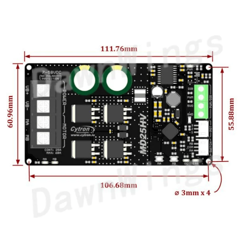 MD25HV Cytron 25암페어 7V-58V 고전압 DC 모터 드라이버