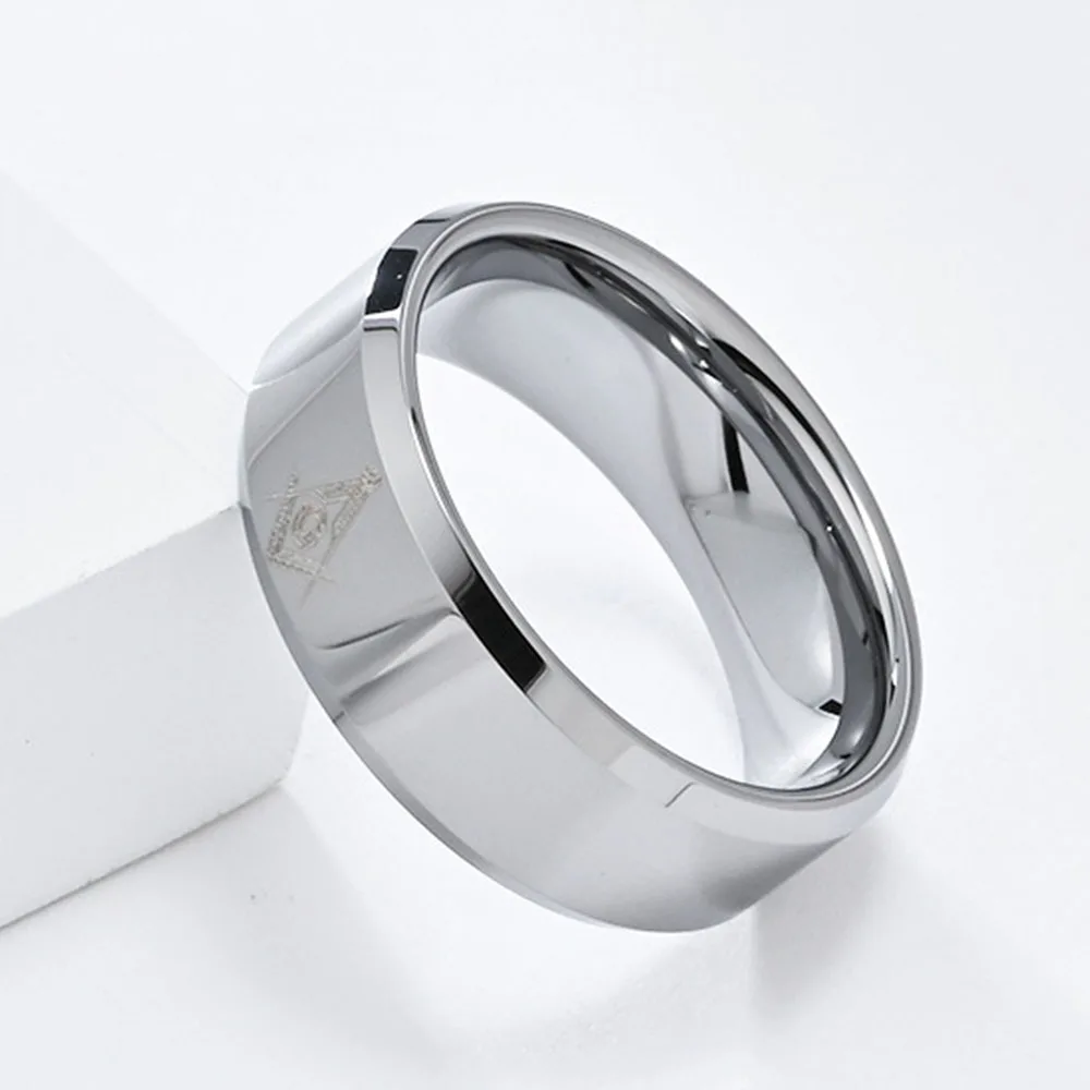 European And American Freemasonry Tungsten Steel Ring For Men, Niche Personality Brotherhood Hand Jewelry Rings 5