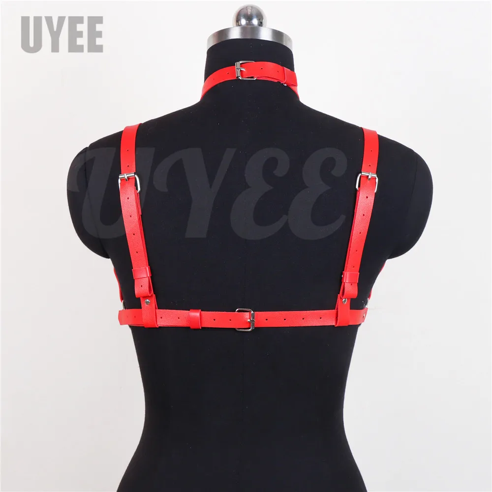 erotic lingerie Sexy Women Harness Bra PU Leather Heart Chest Patch Rave Outfit