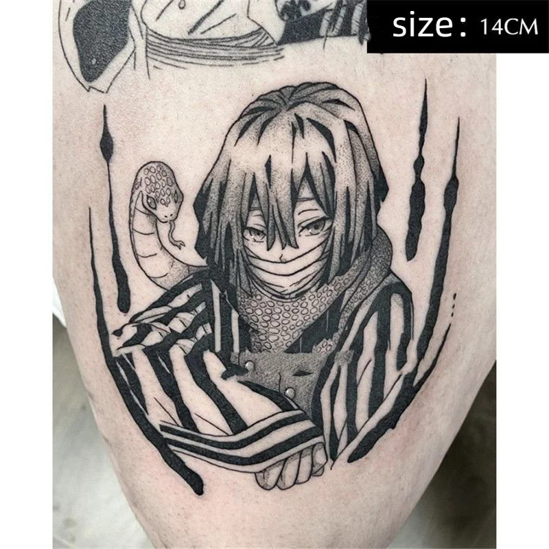 Anime Iguro Obanai Temporary Tattoos Cartoon Black Transfer Tattoo Arm Hand Body Art Waterproof Fake Tatoo Sticker for Woman Men