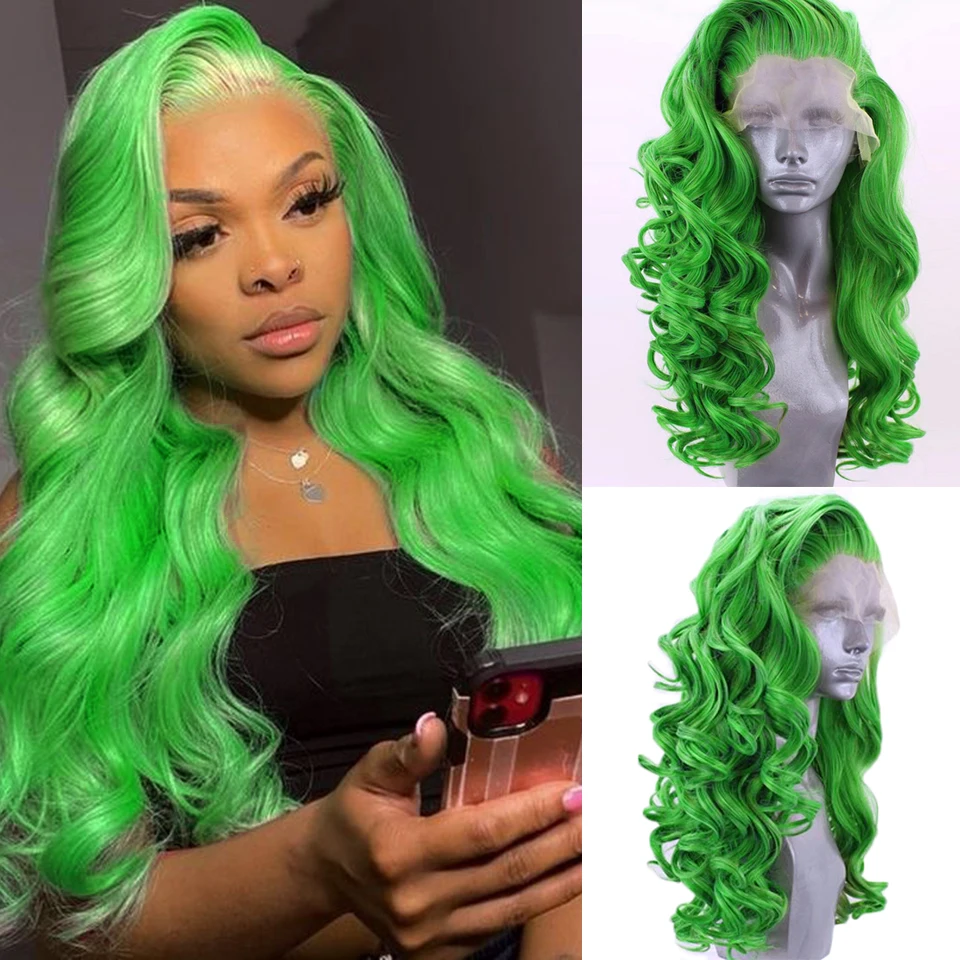 Lace front synthetic wigs for women Charisma Long Deep Wave Hair Synthetic Lace Front Wig High Temperature Fiber Hair Pink Wigs For Women Free Part Green Wig