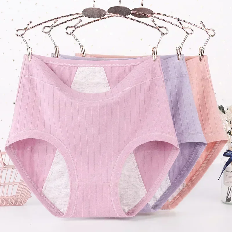 XL-6XL 브리프 생리 언더팬츠 플러스 사이즈 코튼 팬티, 생리 기간 바지, 하이 웨이스트, 누수 방지