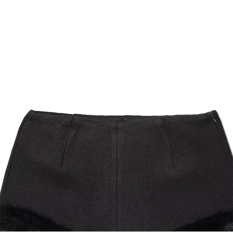 Sexy Chic Schwarz Pelz Patchwork A-Linie Shorts Set Frauen Mode 2026 Party Abend Club Breite Bein Shorts Elegante Y2k mädchen Neue Jahr – Detail 3