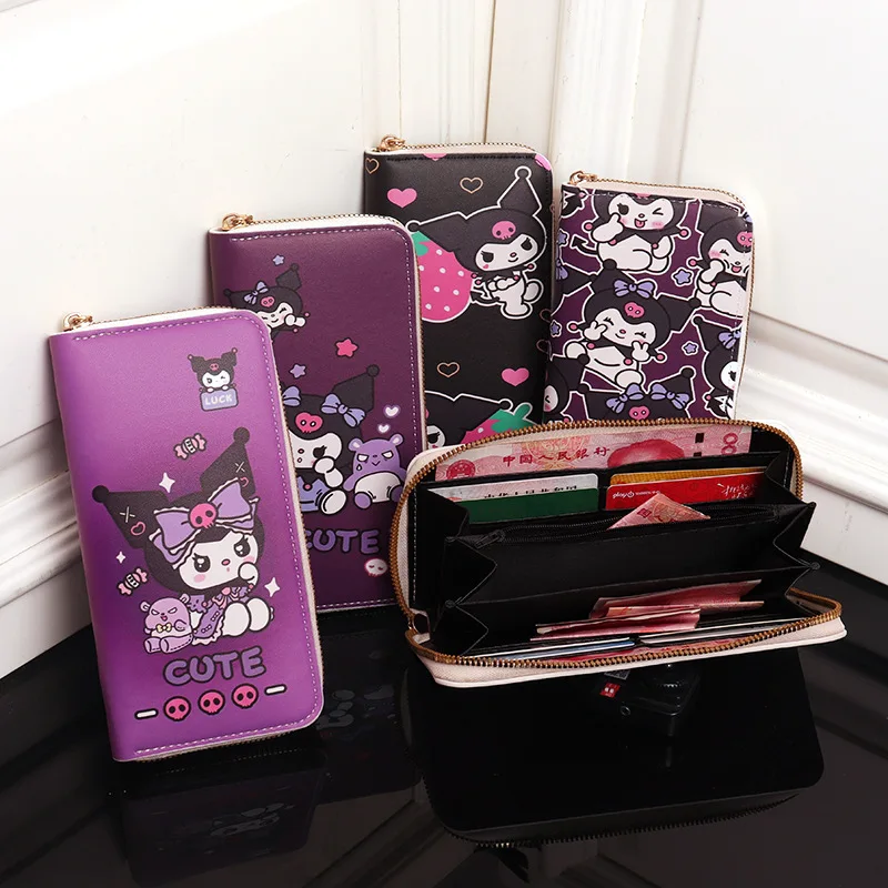 

New Sanrio Women's Kuromi Wallet Cartoon Long Coin Purse Multifunction High Capacity Girls Bag Card Holder Zipper Wallets Gifts