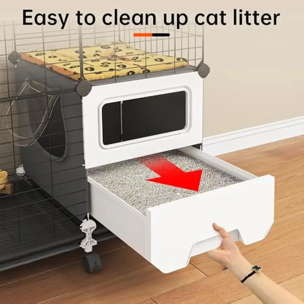Detachable 4-Tier Metal Cat Cage Kennel Playpen with Litter Box Paw-Friendly Surface Easy Cleaning 360-Degree Swivel Locking