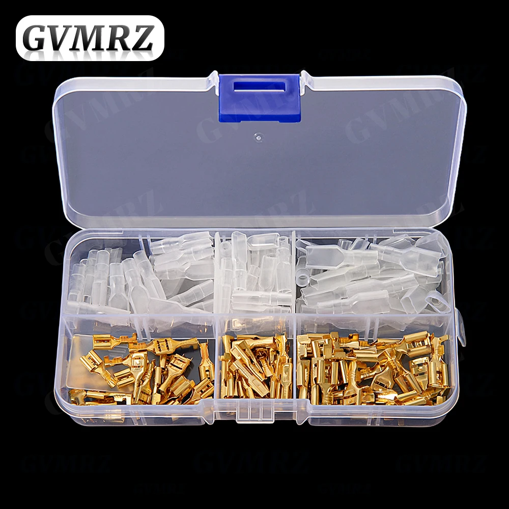 150 unids/caja 2,8/4,8/6,3mm terminales de engarzado sello aislado conectores de cable eléctrico Kit surtido de conectores de terminales de engarzado