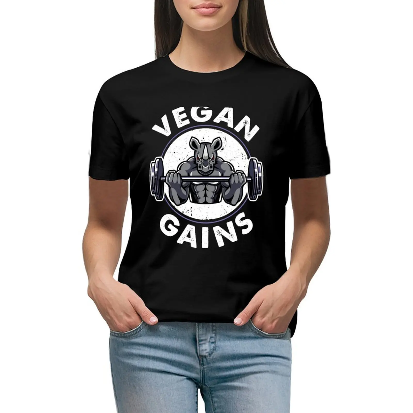

Vegan Gains Strength T-shirt oversized Short sleeve tee workout shirts for Women