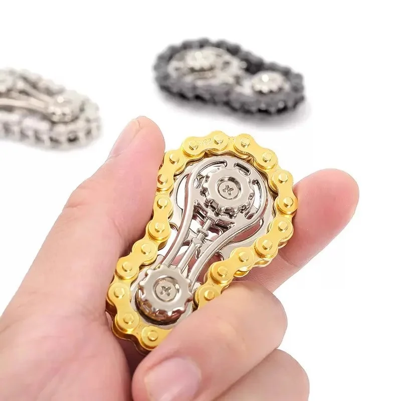 Calming All-Metal Fidget Spinner with Gear Chain for Stress Relief
