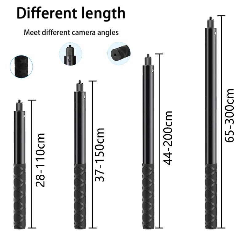 3m Metal Invisible Extended Edition Selfie Stick Scalable Monopod for Insta360 X2 X3 Accessories For GoPro Stick Tripod selfie stick
