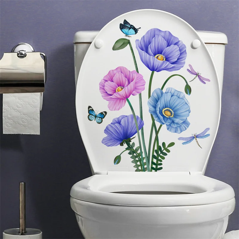 M6 Plant Flowers Dragonfly Butterfly Wall Sticker Bathroom Toilet Living Room Cabinet Refrigerator Home Decoration Decals