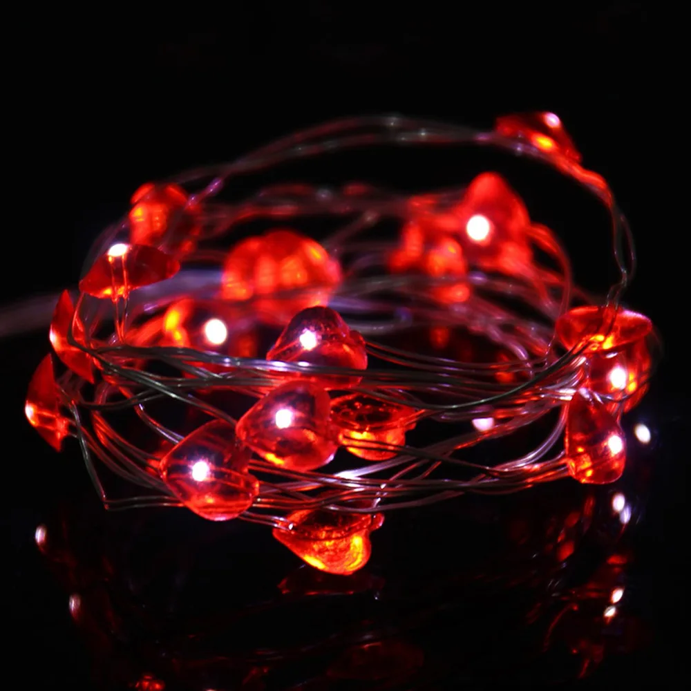 10LED/20LED Romantic Red Heart LED String Lights Valentines Day Decorations For Bedroom Wedding Anniversary Party Indoor Decor