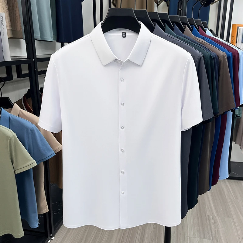 Mens Summer Business Short Sleeved Shirt Seamless Construction High Stretch Easy Care for AllDay Comfort