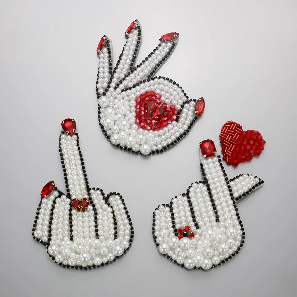Rhinestone Hand-Beaded Applique Patch - White & Green Sew-on Patch For Clothing, Bags, Shoes (Approx. 7.4x11cm) - View #5