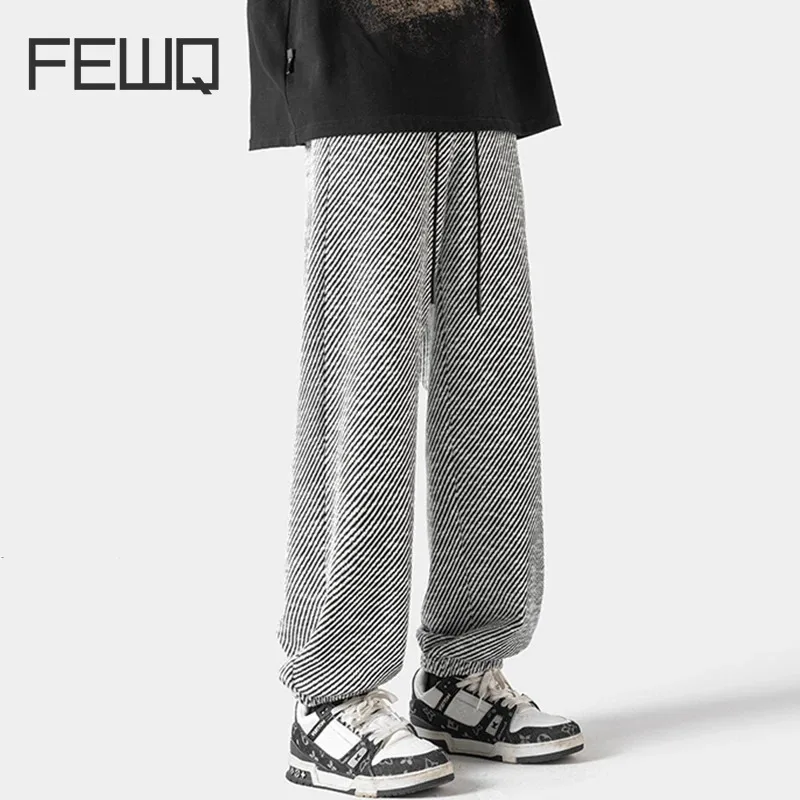 

FEWQ Men Pants 2024 Spring New Large Contrast Color Small Foot High Street New Fashion Male Trousers Elastic Waist 24X8120