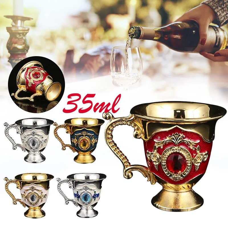 

Fashion Europe and The United States Style Creative Home Metal White Wine Cup Alloy Pattern Gems Decorated Classical Wine Sets
