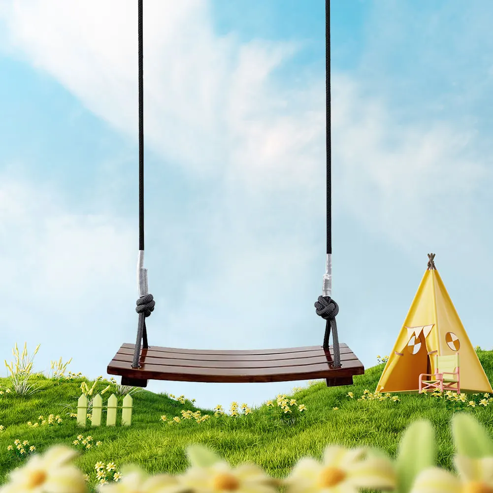 Solid Wood Swing One Seat Simple Swing Adjustable Rope Length Curved Swing Outdoor Rope Swing for Garden Patio Yard 2