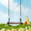 Solid Wood Swing One Seat Simple Swing Adjustable Rope Length Curved Swing Outdoor Rope Swing for Garden Patio Yard 2
