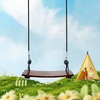 Solid Wood Swing One Seat Simple Swing Adjustable Rope Length Curved Swing Outdoor Rope Swing for Garden Patio Yard 2