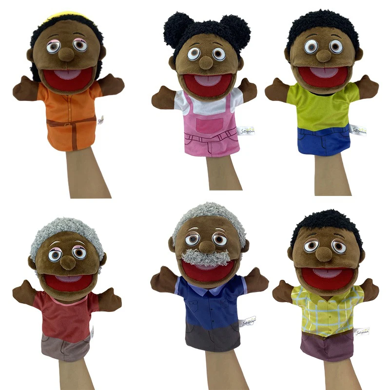 1/2/6pcs Black Skin Family Member Hand Puppet Open Mouth Stuffed Glove Role Play Toy Story Telling Prop Mom Ventriloquist Muppet air struts camping hard shell for black car top tents mounting on car roof with family outdoor life
