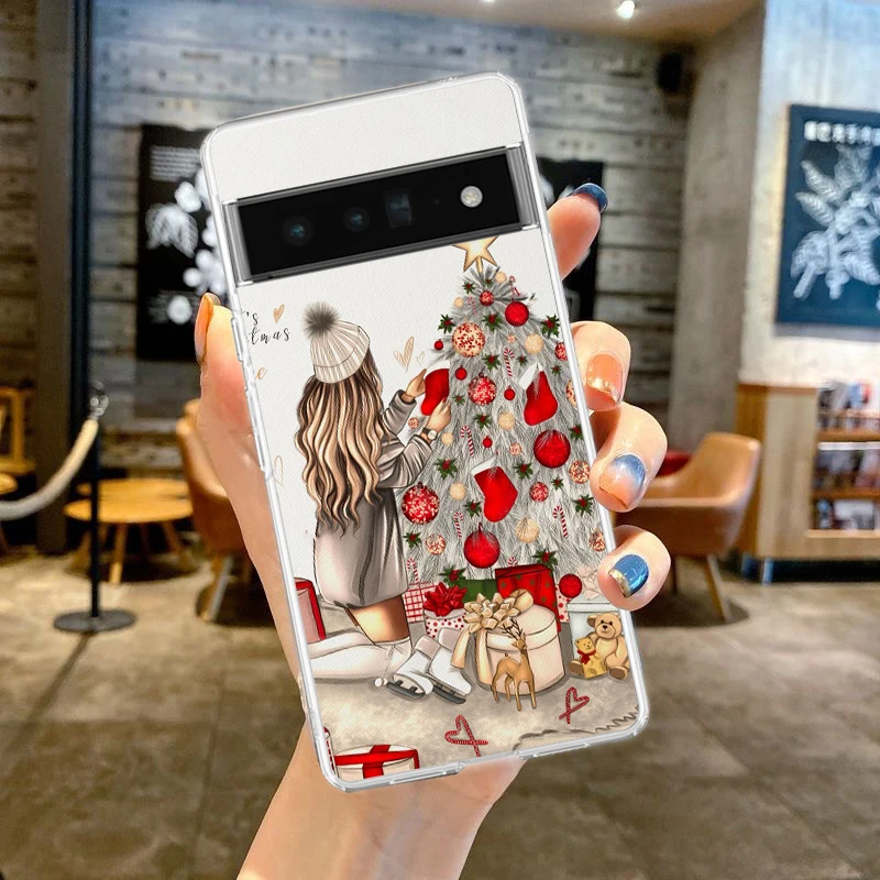 Festive Art Girls Coffee Shockproof Clear Phone Case