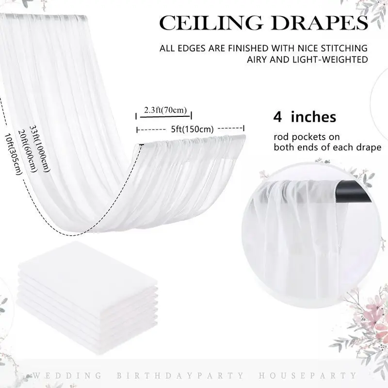 600/300 * 150 CM Chiffon Sheer Plafond Gordijnen Voor Bruiloft Decoratie Gordijnen Voile Plafond Draperen Hotel Decor voor Party Ceremonie Podium