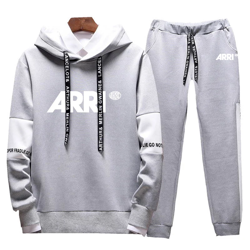 ARRI 2023 men's spring and autumn new fashion sportswear tricolor hooded sweatshirt sportswear pullover two-piece suit casual