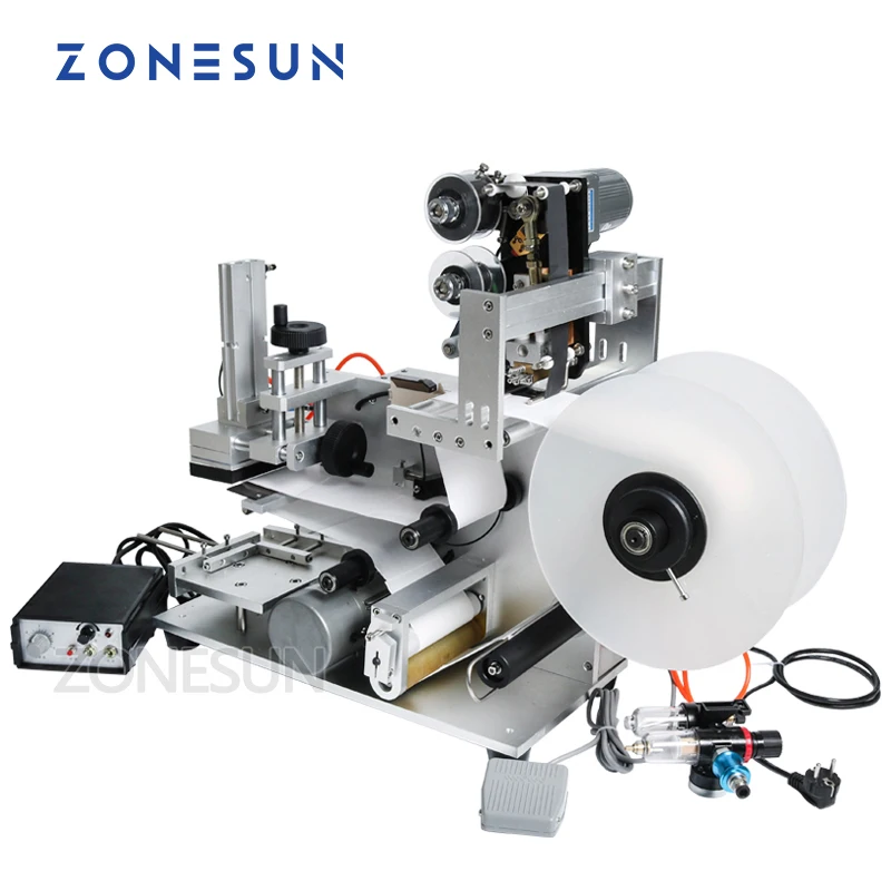 ZONESUN LT-60D Semi Automatische Pneumatische Kennzeichnung Maschine Kennzeichnung Aufkleber Maschine Label Dispenser Medikament Flasche Mit Datum Drucker