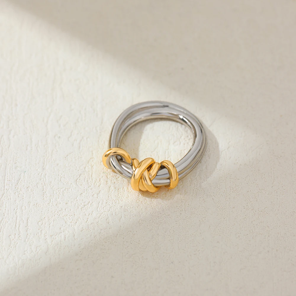 Gold&silver Two Color Rope Spiral Rings for Women PVD Stainless Steel Double-layer Gold Line Wrap Geometric Ring Punk Jewelry