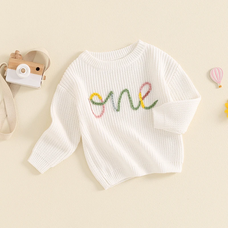 가을  소년 소녀 생일 스웨터 문자 자수 긴팔 니트 풀오버, 가을 겨울 옷