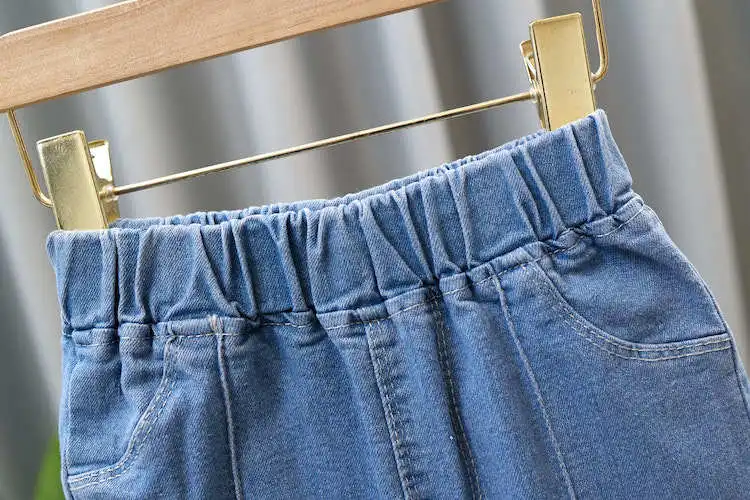 قيعان الجرس المرنة للبنات ، جينز أنيق وجيد التهوية ، لون خالص ، عصري ، عمر 3-12 سنة ، نمط الربيع والخريف