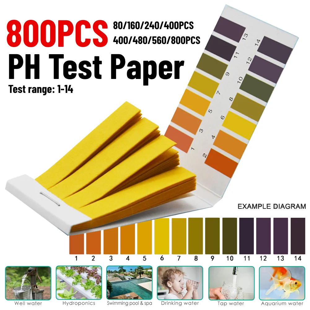 PH Test Strips 80-800pcs For Water PH Litmus Paper 1-14 Cosmetics Soil Acidity Test Strips For Aquarium Measuring Instruments litmus paper test strips