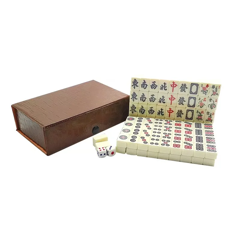 Chinese Mahjong Game Set 144 White Engraved Mini Tiles For Family Gathering For Chinese Style Game Play Family Leisure Time