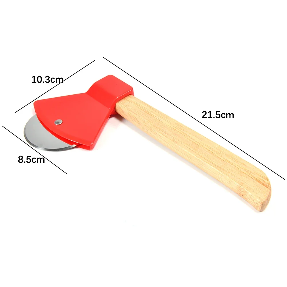 Pizza Cutter Axe Bamboo Handle Rotating Blade Home Kitchen Cutting Tool