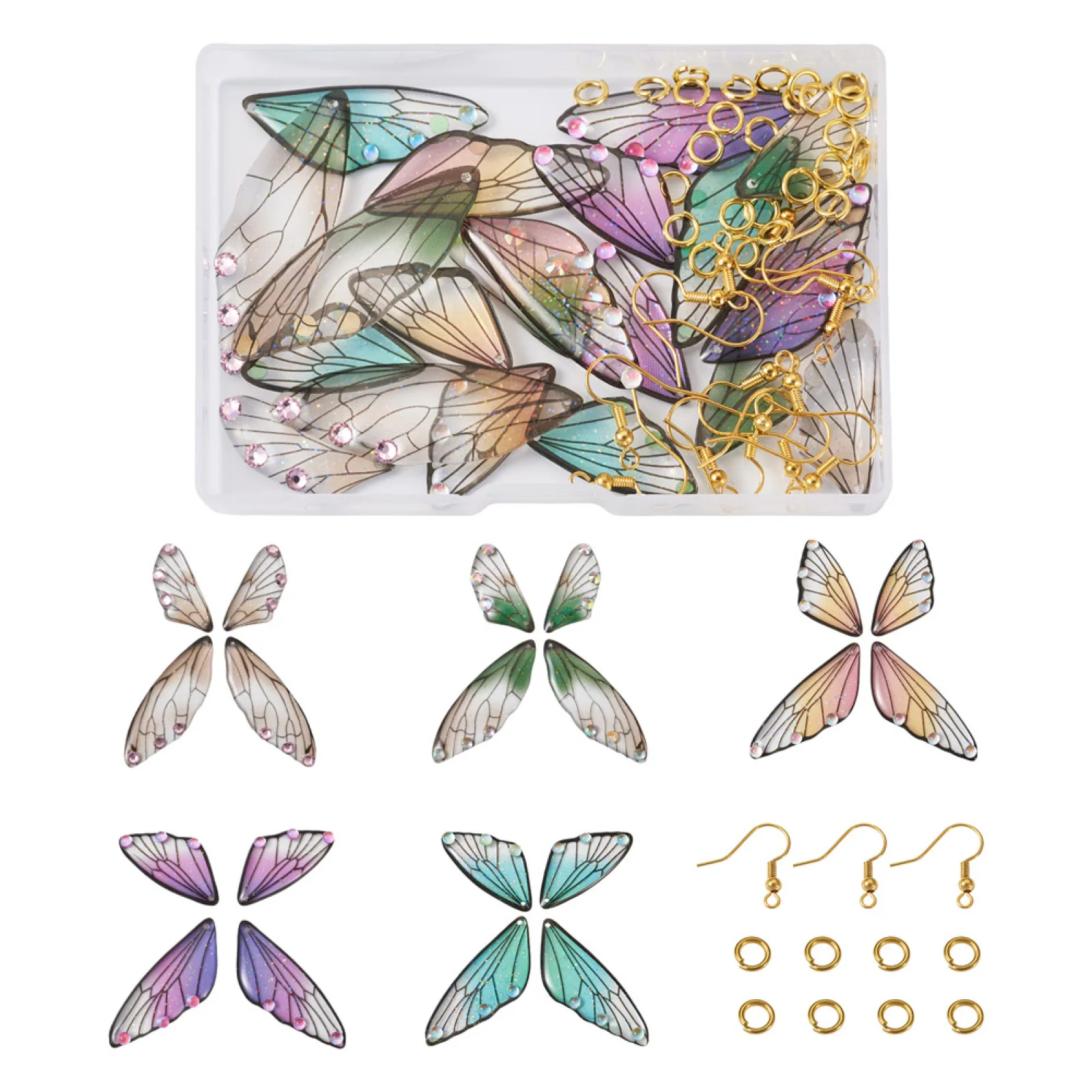 20pcs Butterfly Dangle Earring Kits with Resin Wings Charms Hook Jump Rings for Women DIY Earrings Jewelry Making Accessories