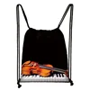 Musical Instrument Print Drawstring Bag Music Notes Backpack Guitar Violin Outdoor Storage Bag Shoes Holder Teenager School Bags 5