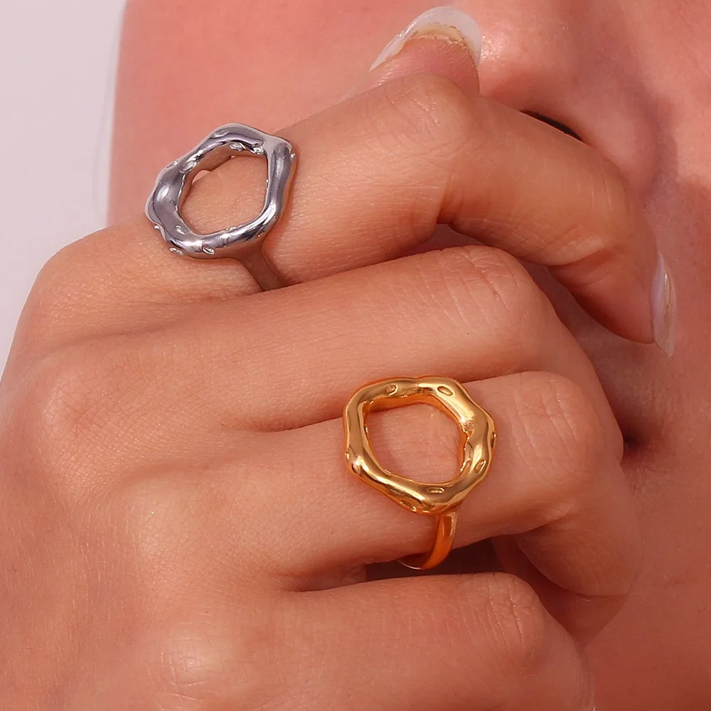 Vintage Circle Motif Stainless Steel Ring for Women Melted Texture Detail Texture Temperament Jewelry finger rings fashion rings fashion ring stainless steel rings metal rings