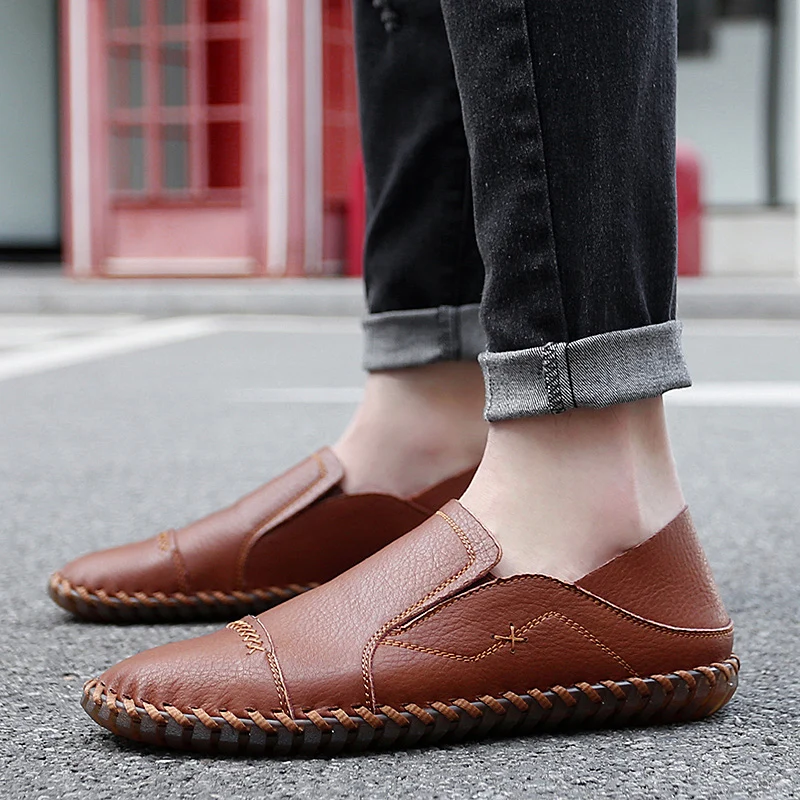 

Spring Autumn Leather Boots for Men Large Size Non-slip Elastic Casual Outdoor Wear-Resistant Comfortable Flat with Shoes