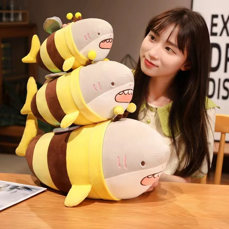 28/38/48cm Cartoon Throw Pillow Shark Bee Creative Plush Toy Super Soft Elastic Cotton Pillow Backrest Good Gift