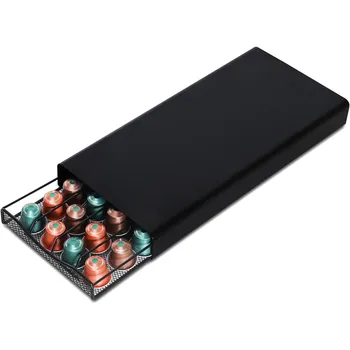 Organizzatore portaoggetti porta cialde caffè, 40 cialde capacità, stazione caffè in metallo per capsule Nespresso, bancone home office, nero 1