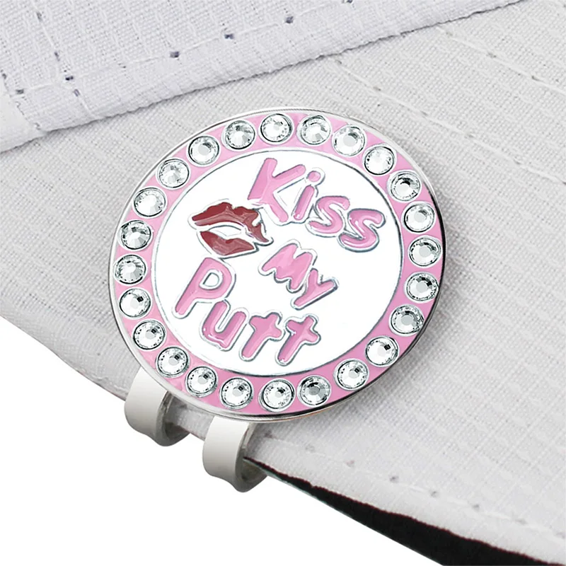 Golf Ball Marker Car And Kiss My Putt Rhinestone Diamonds Golf Accessories With Magnet Hat Clip 1pc For Girl Friend