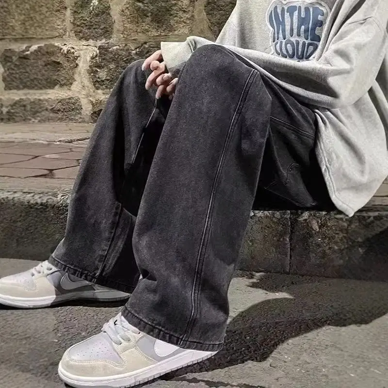 الرجال عارضة فضفاضة تناسب الجينز مرونة الخصر في الهواء الطلق عمال ربيع الخريف مستقيم الساق السراويل الطويلة مريحة فضفاضة السراويل