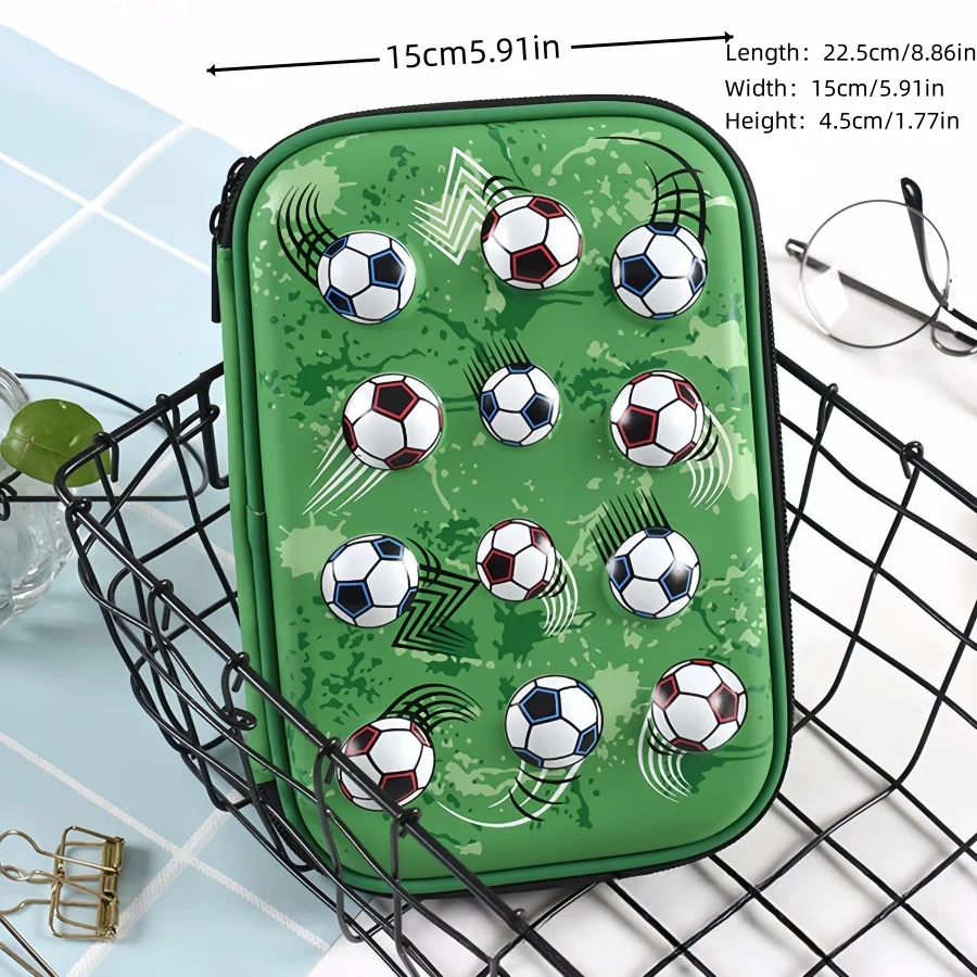 1pc Creative football pattern design pencil case/pencil case, large capacity pencil case, distinctive football pattern, suitable