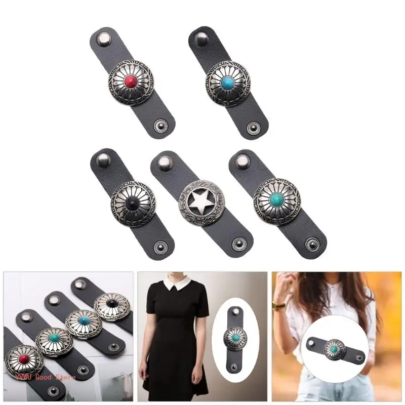 여성 남성을위한 5Pcs 가짜 가죽 스카프 버클 카우보이 서양식 빈티지 스퀘어 스카프 클립 목도리 Neckerchief 홀더